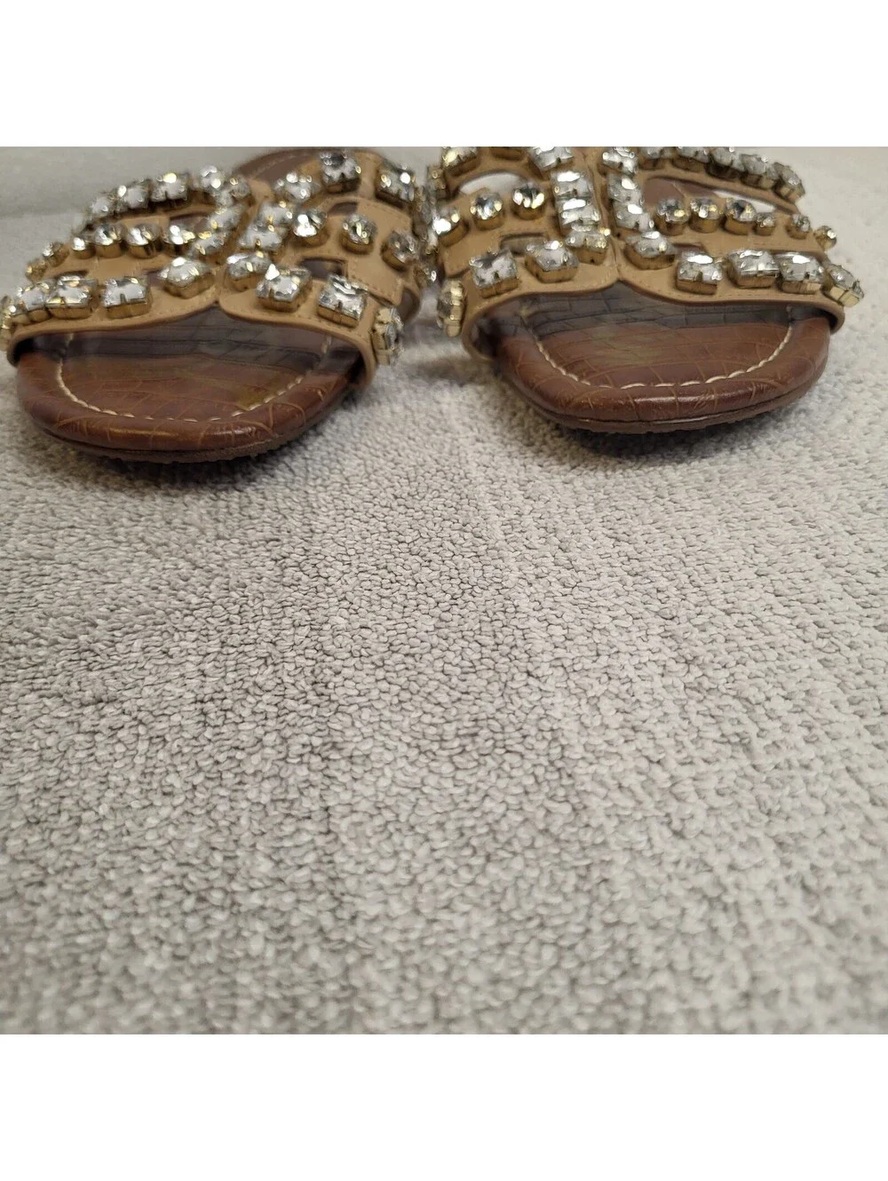 Sam Edelman Embellished Slide Sandals Women's Size 8.5M Brown with lg rhinestone
